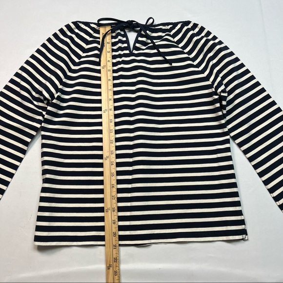 J. Crew Structured Stripe Keyhole Peasant Top in Navy Stripe. - Picture 9 of 11
